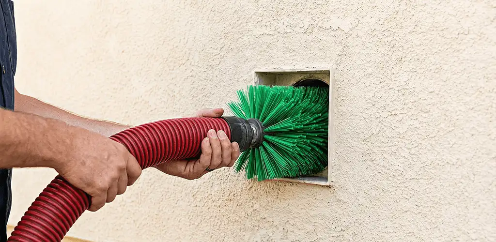 Air duct cleaning brush removing debris from a vent opening in Fort Worth, TX