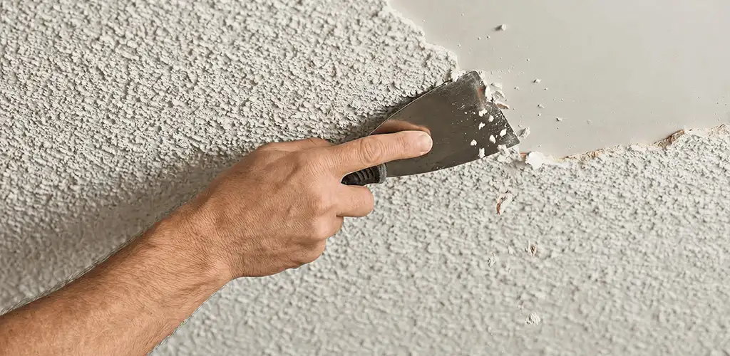 Popcorn ceiling removal scraping off textured ceiling finish in Fort Worth, TX