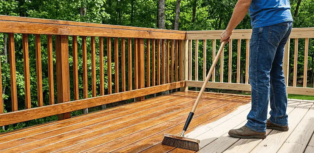 Deck staining and sealing application on a wood deck in Fort Worth, TX