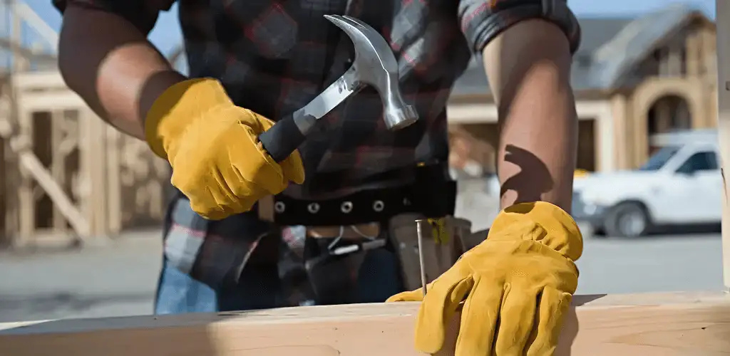 Handyman fixing wood trim with a hammer for home repairs in Fort Worth, TX