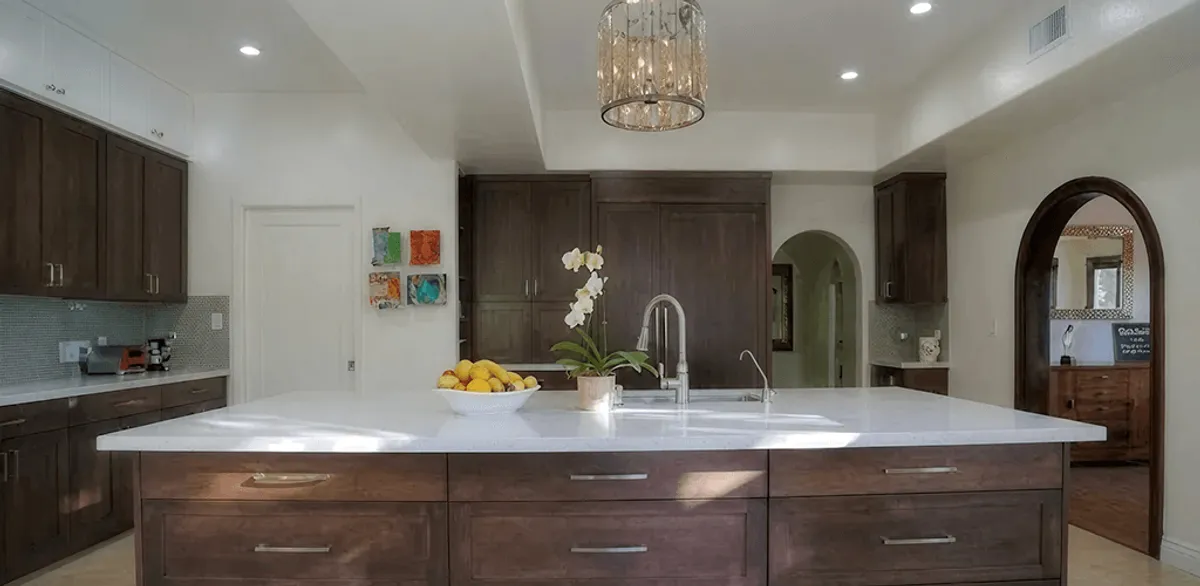 Cabinet refacing project with updated kitchen cabinets and island in Fort Worth, TX