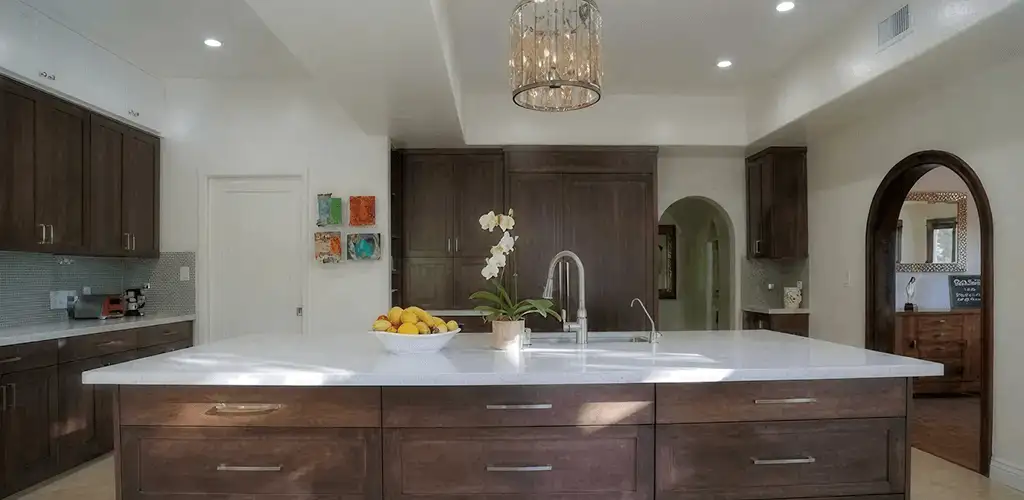 Cabinet refacing project with updated kitchen cabinets and island in Fort Worth, TX