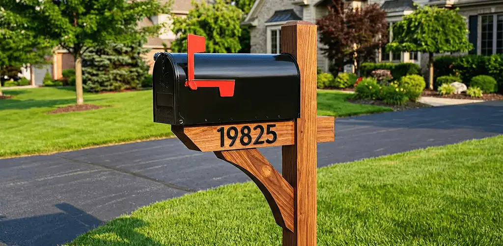New mailbox installation with post and address number for a home in Fort Worth, TX